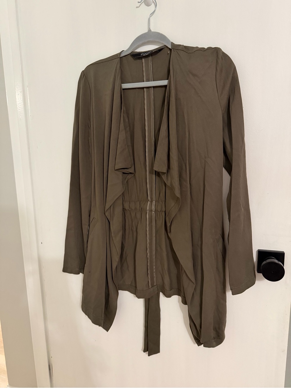 Olive Green Draped Open Front Jacket